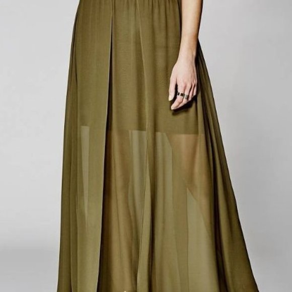 Marciano Cynna Maxi Army Green Slit Skirt - Picture 2 of 4
